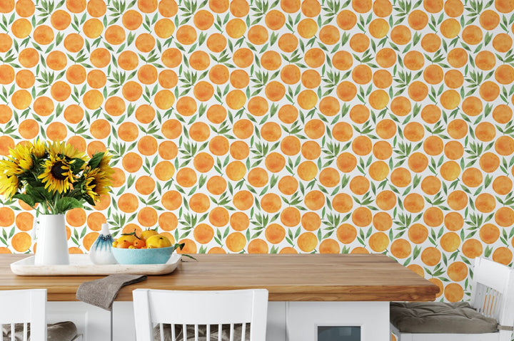 Watercolor Oranges Wallpaper/ Removable Wallpaper/ Peel and Stick Wallpaper/ Unpasted Wallpaper/ Pre-Pasted Wallpaper WW2045