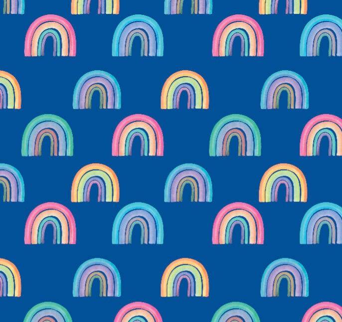 Bright Watercolor Rainbow With Blue Background Wallpaper/ Removable/ Peel & Stick Wallpaper/ Unpasted Wallpaper/ PrePasted Wallpaper WW20109