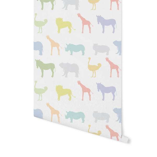 Pastel Safari Animals Wallpaper/ Removable Wallpaper/ Peel and Stick Wallpaper/ Unpasted Wallpaper/ Pre-Pasted Wallpaper WW1858