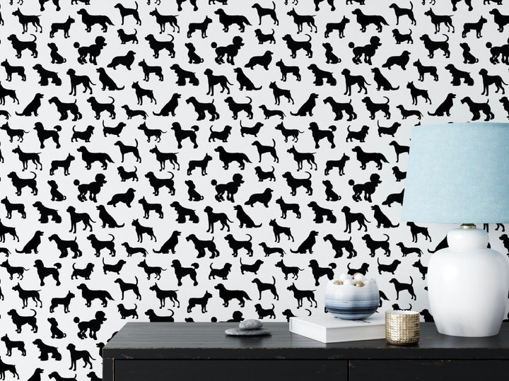 Peel and Stick Wallpaper Black Dog Silhouette/ Wallpaper/ Removable Wallpaper/ Unpasted Wallpaper/ Pre-Pasted Wallpaper WW2079