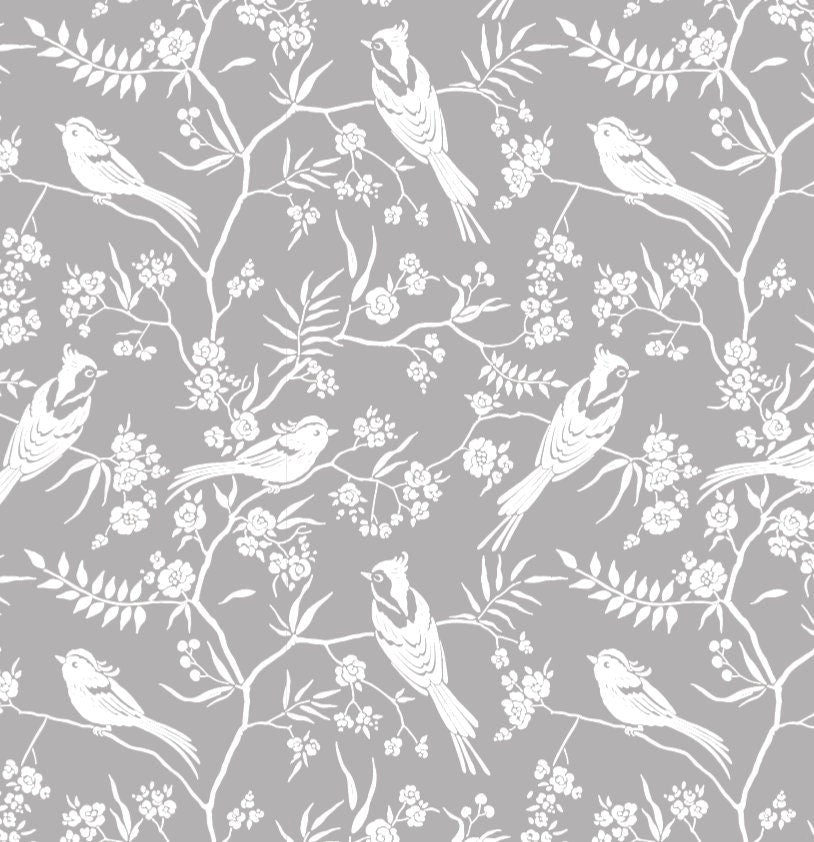 Gray Song Bird Silhouette Wallpaper/ Removable Wallpaper/ Peel and Stick Wallpaper/ Unpasted Wallpaper/ Pre-Pasted Wallpaper WW2151