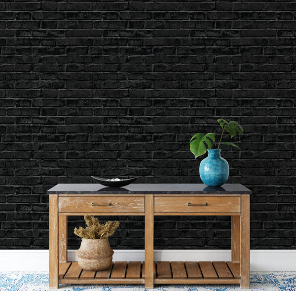 Black Brick Wallpaper/ Removable Wallpaper/ Peel and Stick Wallpaper/ Unpasted Wallpaper/ Pre-Pasted Wallpaper WW1913