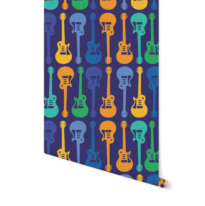 Blue Electric Guitar Wallpaper // Removable Wallpaper // Peel and Stick Wallpaper // Unpasted Wallpaper // Pre-Pasted Wallpaper WW1820