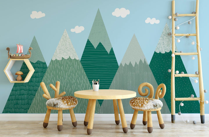 Kids Mountain Wallpaper/ Green Textured Mountains Wallpaper/ Removable/ Peel and Stick/ Unpasted/ Pre-Pasted Wallpaper WW1860