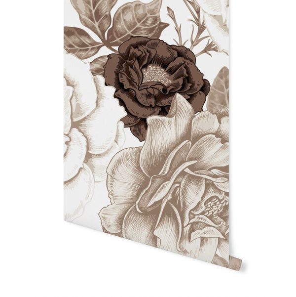 Peel and Stick Wallpaper Floral/ Vintage Brown Roses Wallpaper/ Removable Wallpaper/ Unpasted Wallpaper/ Pre-Pasted Wallpaper WW2211