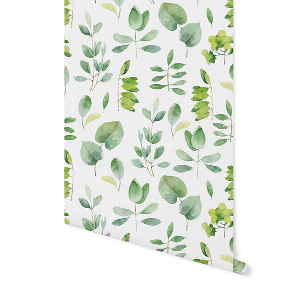 Peel and Stick Wallpaper Green/ Watercolor Leaves Wallpaper/ Removable Wallpaper/ Unpasted Wallpaper/ Pre-Pasted Wallpaper WW2039