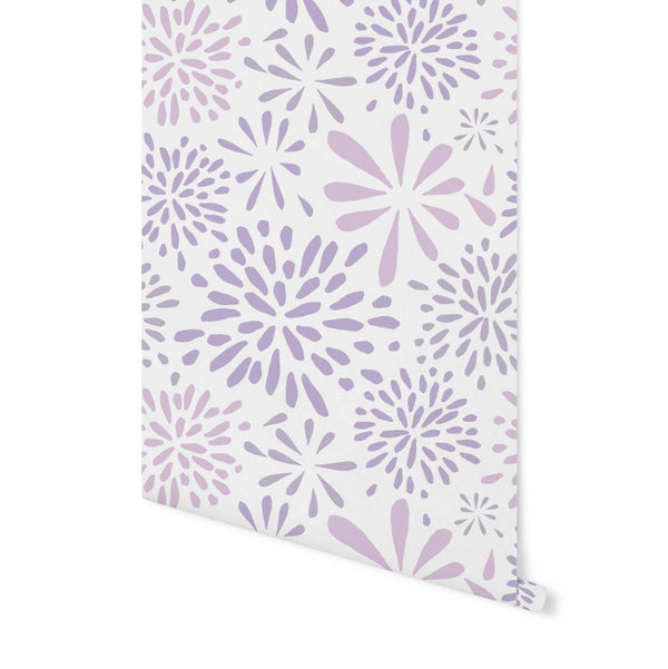 Peel and Stick Wallpaper Purple/ Flower-works Lavender Wallpaper/ Removable Wallpaper/ Unpasted Wallpaper/ Pre-Pasted Wallpaper WW1719