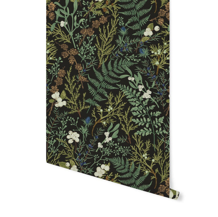 Peel and Stick Wallpaper Dark/ Fern and Berry Wallpaper/ Removable Wallpaper/ Unpasted Wallpaper/ Pre-Pasted Wallpaper WW2212