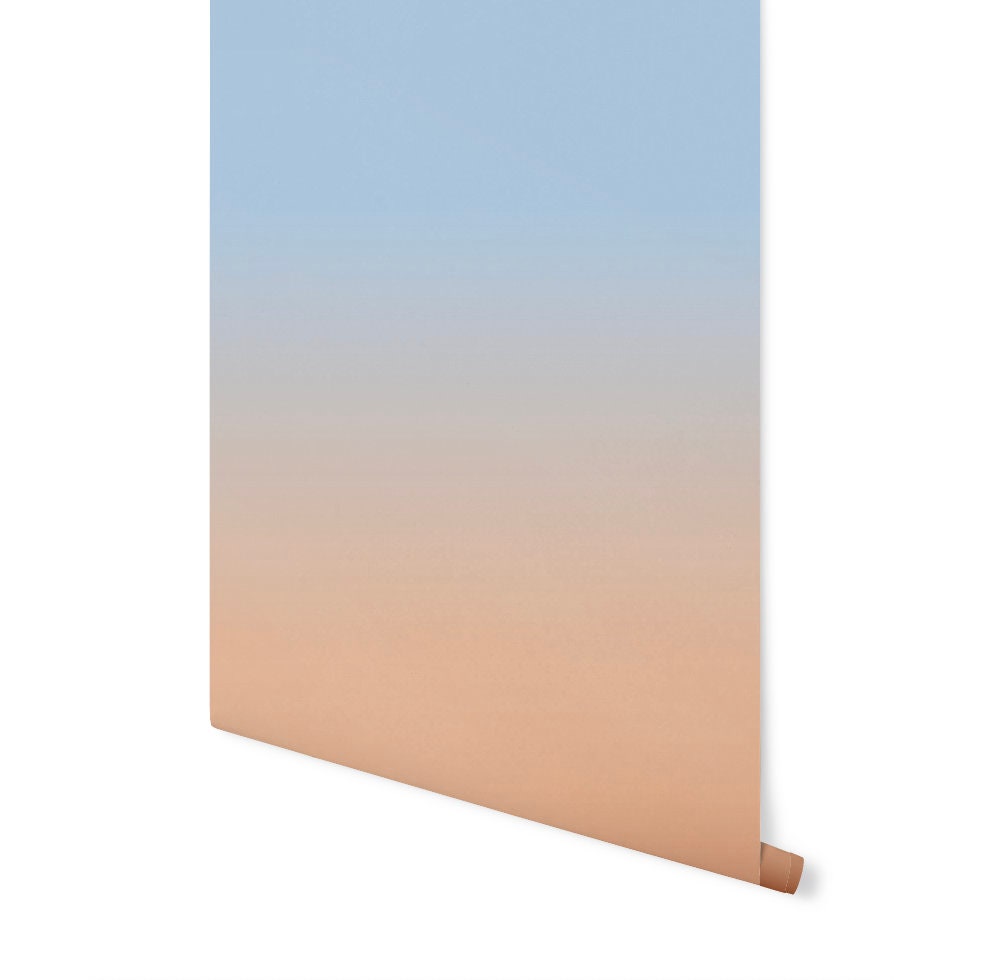 Terra Cotta Sunset Ombre Orange Blue Rust/ Peel and Stick Wallpaper/ Removable Wallpaper/ Unpasted/ Pre-Pasted WW2329