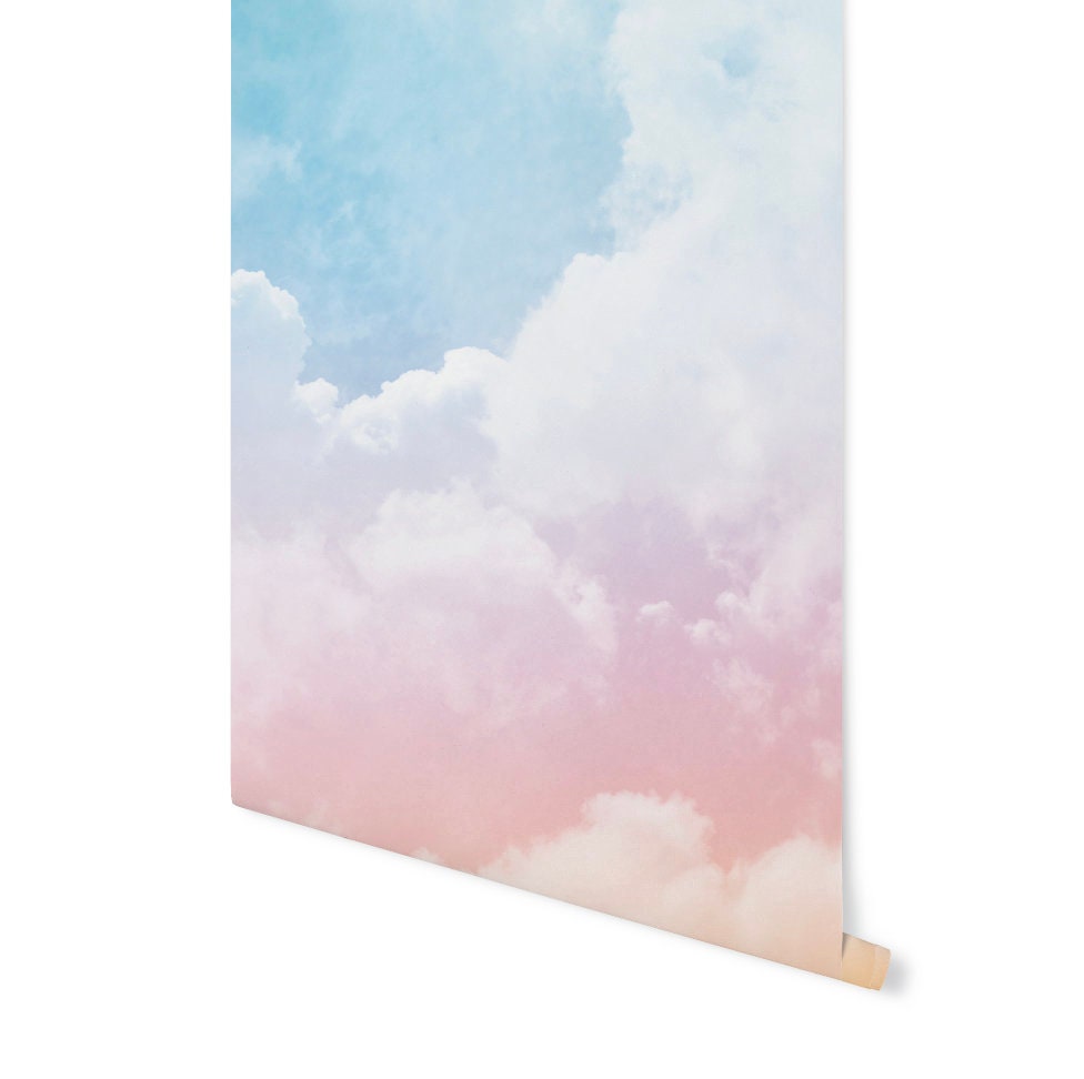 Wallpaper Ombre Cloud Rainbow Pastel/ Peel and Stick Wallpaper/ Rainbow Clouds Ombre/ Removable Wallpaper/ Unpasted/ Mural WW2008