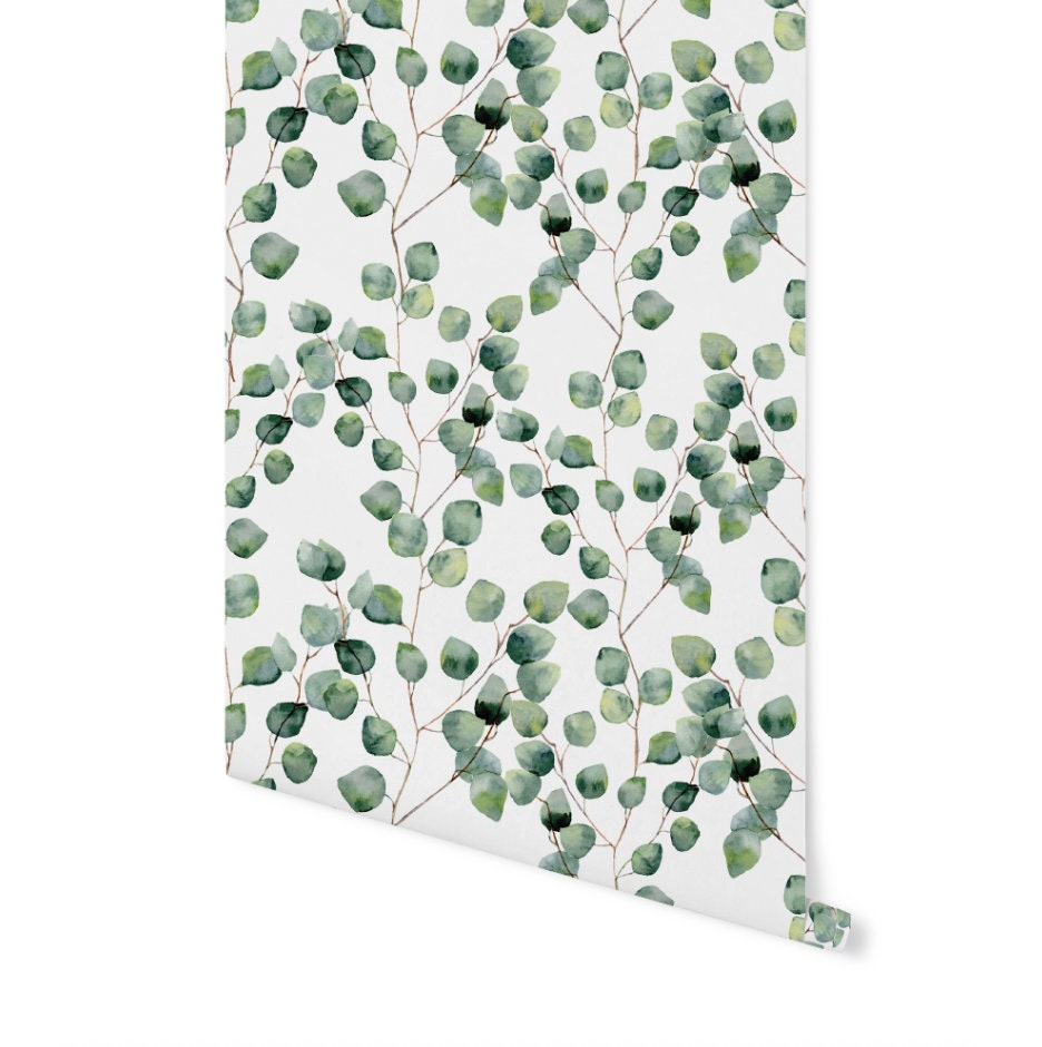 Peel and Stick Wallpaper Green/ Eucalyptus Leaves Wallpaper/ Removable Wallpaper/ Unpasted Wallpaper/ Pre-Pasted Wallpaper WW1824