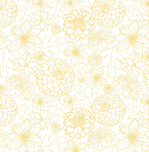 Peel and Stick Wallpaper Yellow/ Mid Century Modern Yellow Dahlia Wallpaper/ Removable Wallpaper/ Unpasted Wallpaper/ Wallpaper WW1923