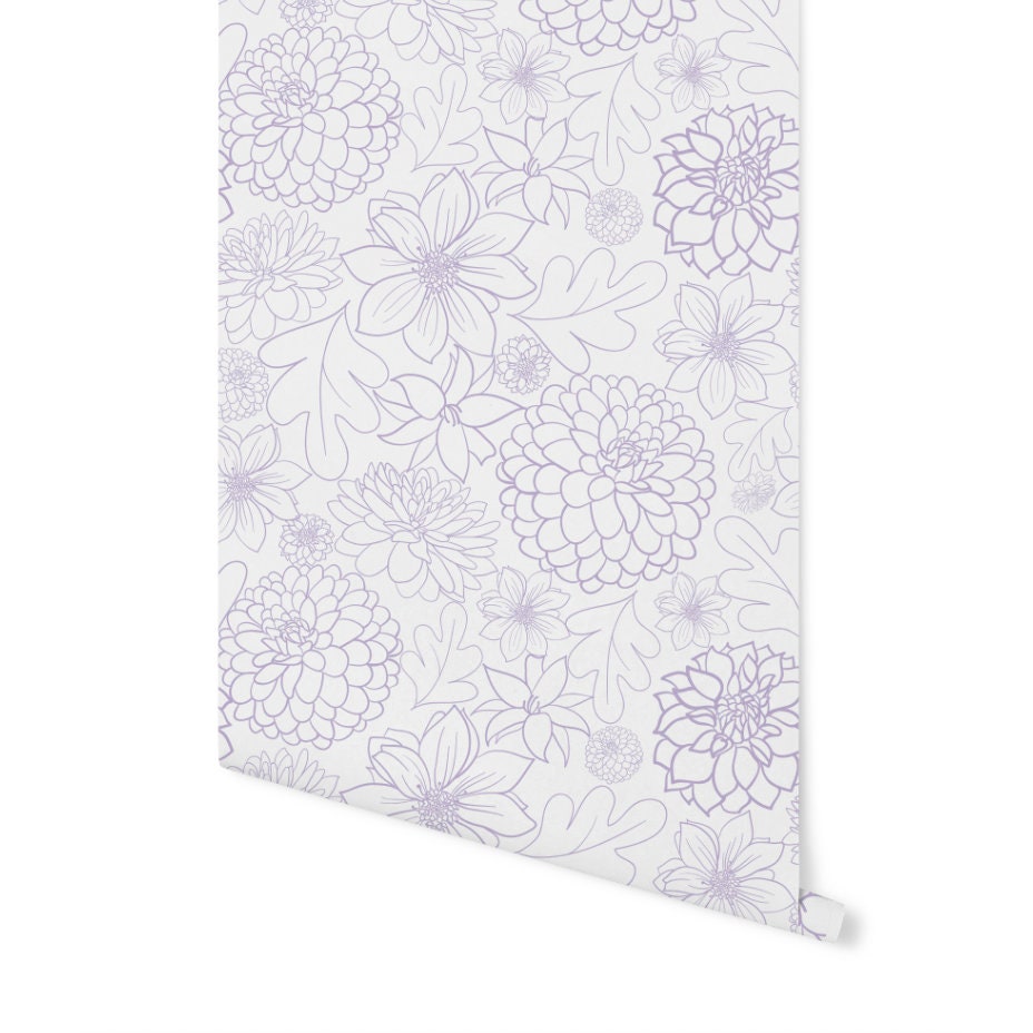 Peel and Stick Wallpaper Floral/ Small Violet Dahlia Wallpaper/ Removable Wallpaper/ Unpasted Wallpaper/ Pre-Pasted Wallpaper WW1709