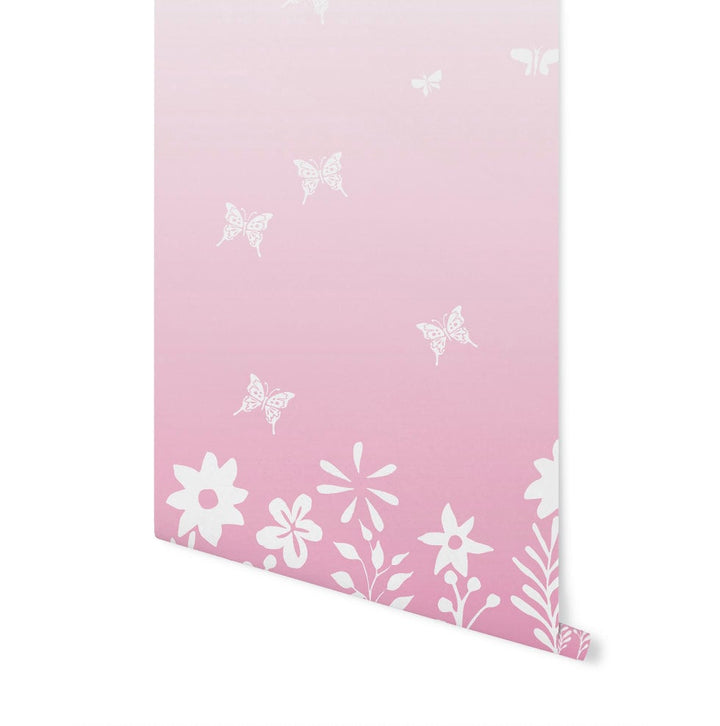 Wallpaper Ombre Pink Floral/ Peel and Stick Wallpaper/ Butterfly Kisses Pink Ombre Wallpaper/ Removable/ Unpasted/ Pre-Pasted WW1818