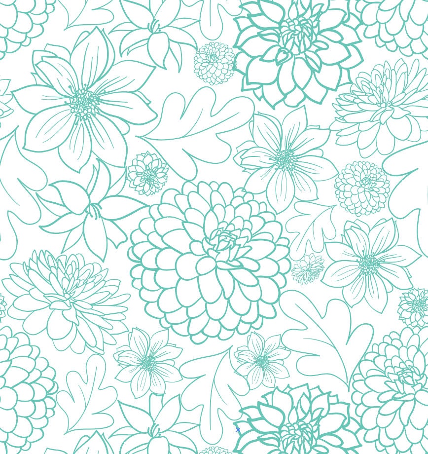 Peel and Stick Wallpaper Floral/ Teal Dahlia Wallpaper/ Removable Wallpaper/ Unpasted Wallpaper/ Pre-Pasted Wallpaper WW2161