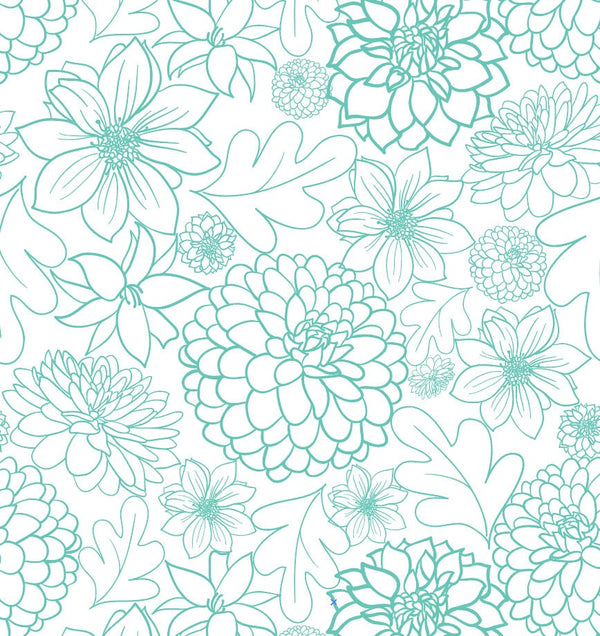 Peel and Stick Wallpaper Floral/ Teal Dahlia Wallpaper/ Removable Wallpaper/ Unpasted Wallpaper/ Pre-Pasted Wallpaper WW2161