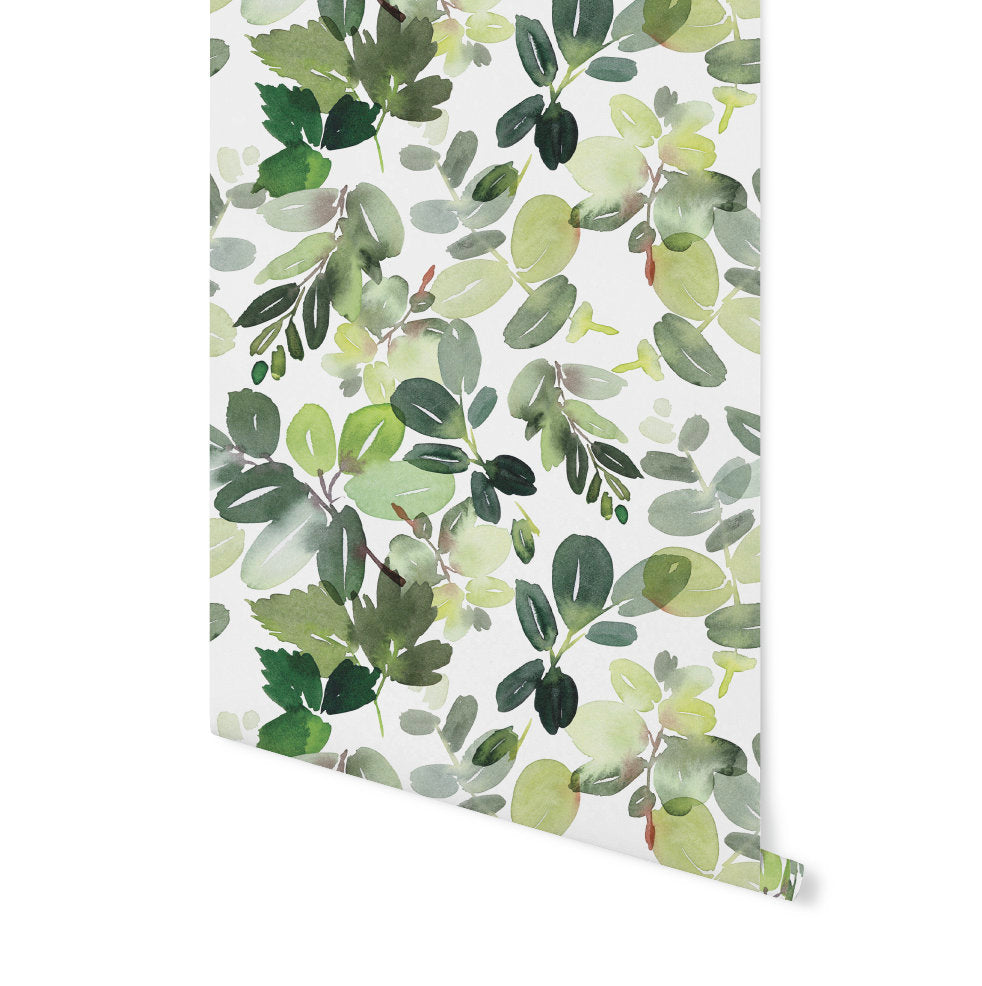 Peel and Stick Wallpaper Green/ Watercolor Greenery Wallpaper/ Removable Wallpaper/ Unpasted Wallpaper/ Pre-Pasted Wallpaper WW2063