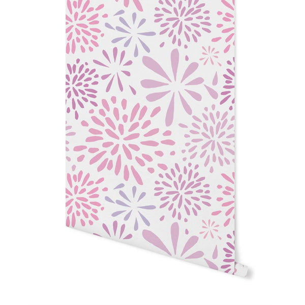 Peel and Stick Wallpaper Floral/ Flower-works Pink Wallpaper/ Removable Wallpaper/ Unpasted Wallpaper/ Pre-Pasted Wallpaper WW1730