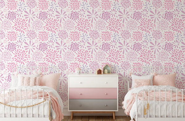 Peel and Stick Wallpaper Floral/ Flower-works Pink Wallpaper/ Removable Wallpaper/ Unpasted Wallpaper/ Pre-Pasted Wallpaper WW1730