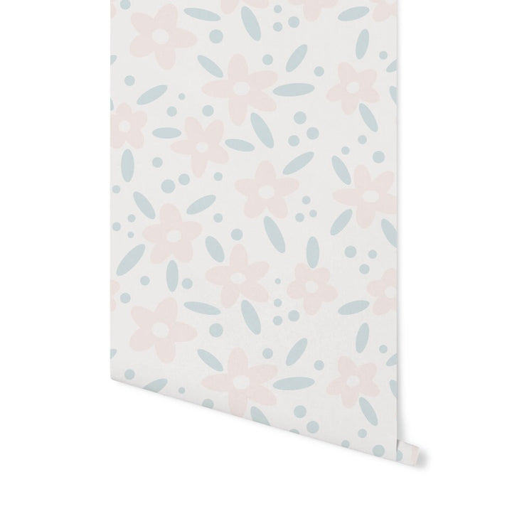 Peel and Stick Wallpaper Floral/ Pink and Sage Daisy Wallpaper/ Removable Wallpaper/ Unpasted Wallpaper/ Pre-Pasted Wallpaper WW2255