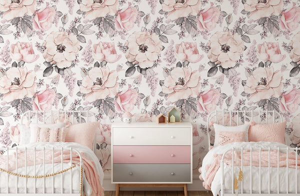 Peel and Stick Wallpaper Floral/ Vintage Pink Roses Removable Wallpaper/ Unpasted Wallpaper/ Pre-Pasted Wallpaper WW1933