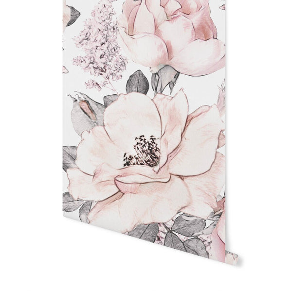 Peel and Stick Wallpaper Floral/ Vintage Pink Roses Removable Wallpaper/ Unpasted Wallpaper/ Pre-Pasted Wallpaper WW1933