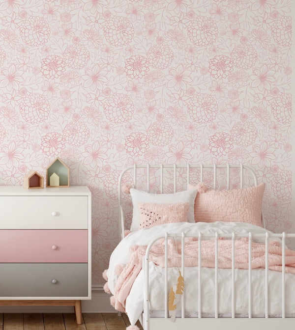 Peel and Stick Wallpaper Pink/ Pink Dahlia Wallpaper/ Removable Wallpaper/ Unpasted Wallpaper/ Pre-Pasted Wallpaper WW1701