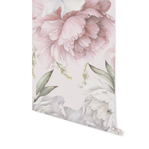 Peel and Stick Wallpaper Pink Floral/ Blushing Pink Peony Wallpaper/ Removable Wallpaper/ Unpasted Wallpaper/ Pre-Pasted Wallpaper WW2217