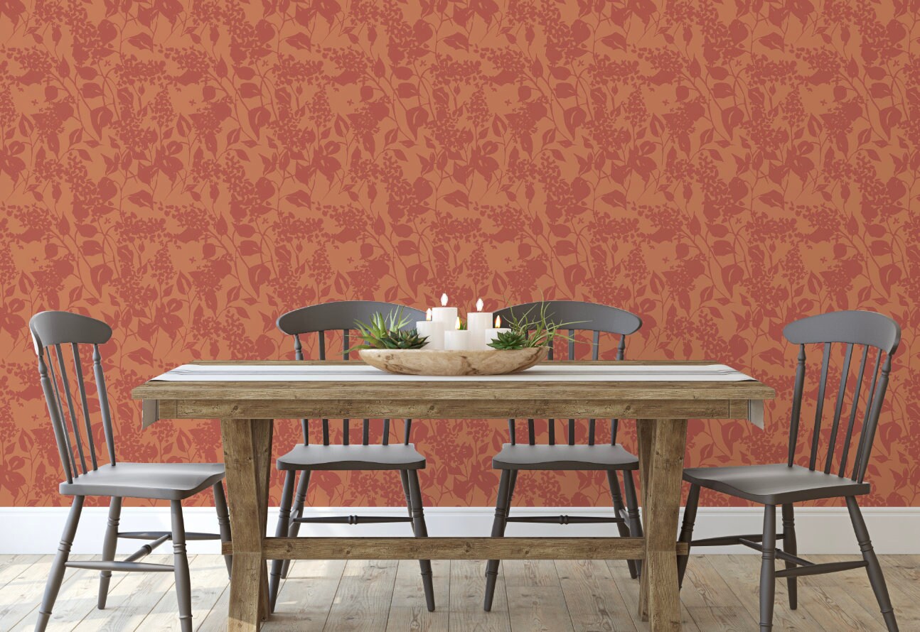 Peel and Stick Wallpaper Boho/ Terra-cotta Abstract Floral Wallpaper/ Removable Wallpaper/ Unpasted Wallpaper/ Pre-Pasted Wallpaper WW2122