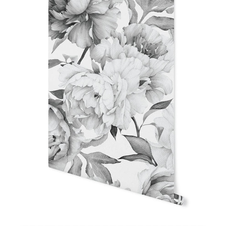 Peel and Stick Wallpaper Floral/ Gray Peony Wallpaper/ Removable Wallpaper/ Unpasted Wallpaper/ Pre-Pasted Wallpaper WW2116