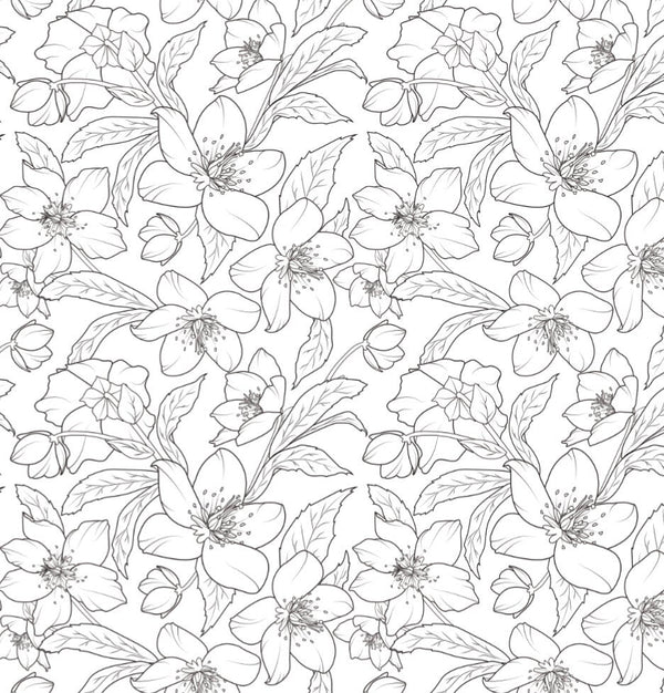 Wallpaper Floral Black White/ Winter Rose Black and White Wallpaper/Flower/ Botanical/ Removable/ Unpasted Pre-Pasted Wallpaper WW2016