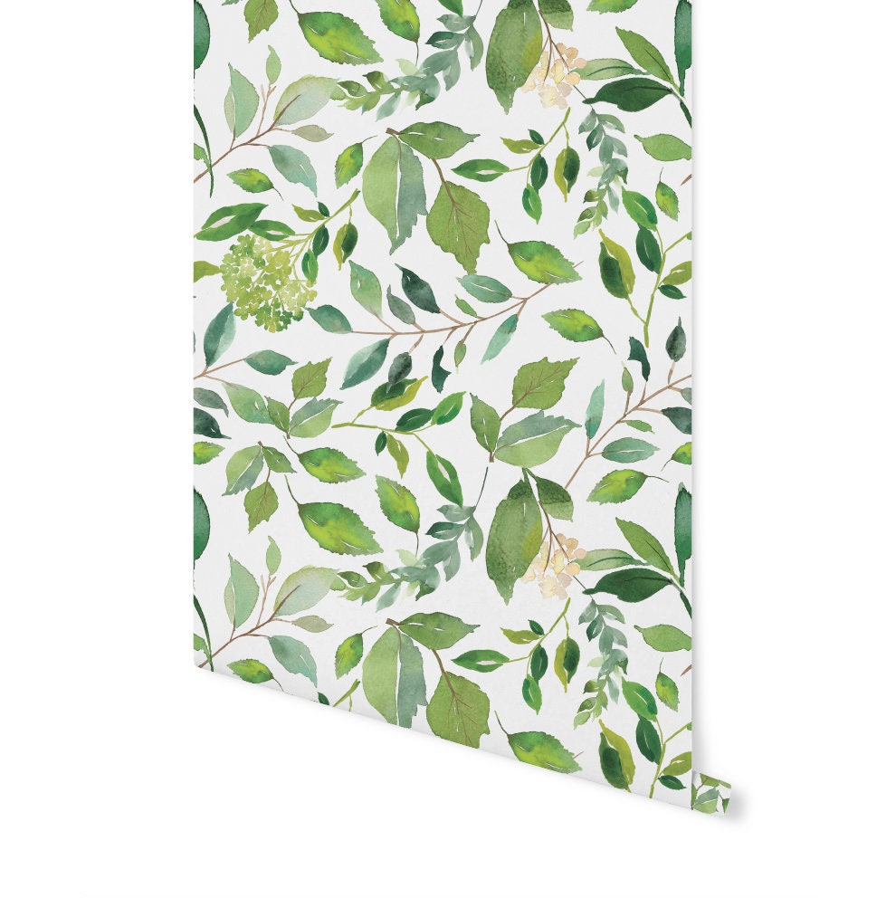 Peel and Stick Wallpaper Green/ Green Leaves Wallpaper/ Removable Wallpaper/ Peel and Stick Wallpaper/ Pre-Pasted Wallpaper WW1708