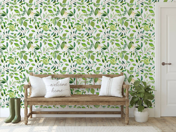 Peel and Stick Wallpaper Green/ Green Leaves Wallpaper/ Removable Wallpaper/ Peel and Stick Wallpaper/ Pre-Pasted Wallpaper WW1708