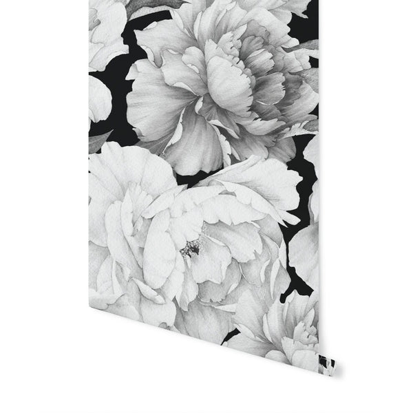 Peel and Stick Wallpaper Floral/ Black Peony Wallpaper/ Removable Wallpaper/ Unpasted Wallpaper/ Pre-Pasted Wallpaper WW2210