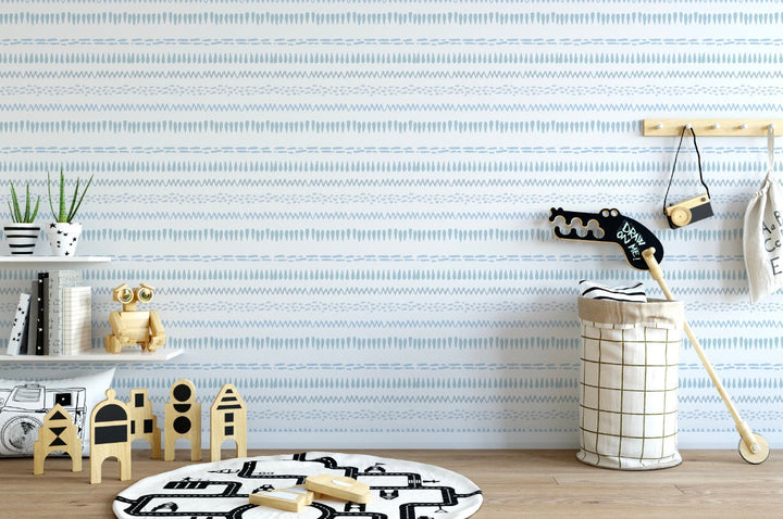 Whimsical Horizontal Blue Stripes Wallpaper/ Nursery Boy Girl Room/ Removable Wallpaper/ Unpasted Wallpaper/ Pre-Pasted Wallpaper WW1964