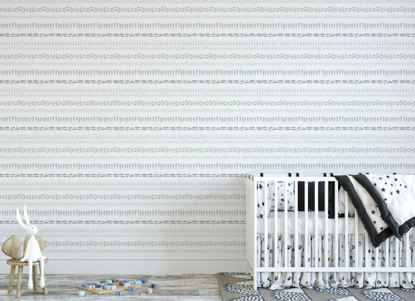 Modern Whimsical Stripes Gray / Neutral Geometric Wallpaper/ Removable Wallpaper/ Unpasted Wallpaper/ Pre-Pasted Wallpaper WW2309