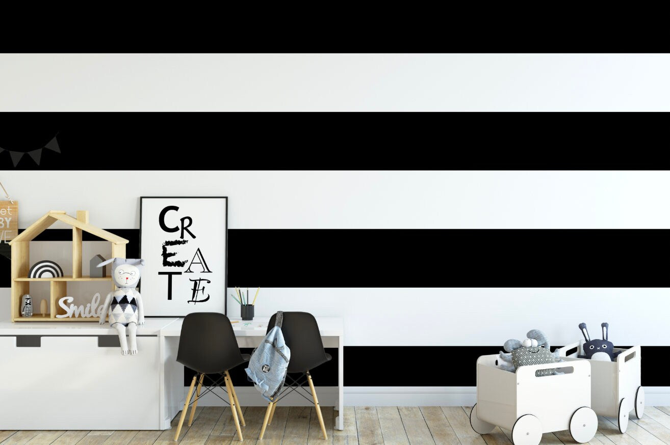 Peel and Stick Wallpaper Black/ Black and White Stripe Wallpaper/ Removable Wallpaper/Unpasted Wallpaper/ Pre-Pasted Wallpaper WW1868