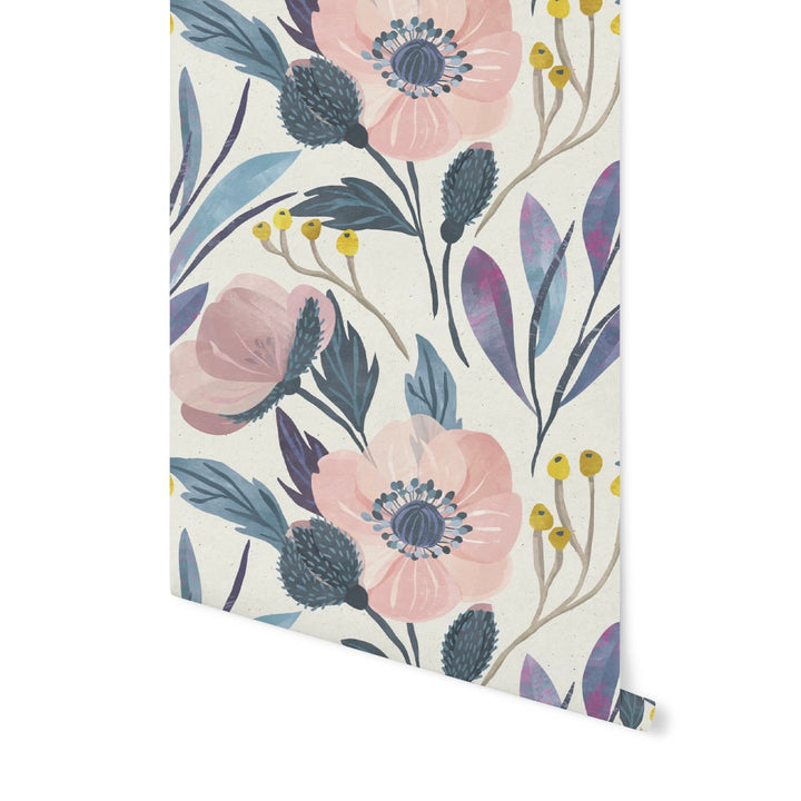 Peel and Stick Wallpaper Floral/ Blushing Pink Poppy Watercolor Wallpaper/ Removable Wallpaper/Unpasted Wallpaper/ Wallpaper WW1927