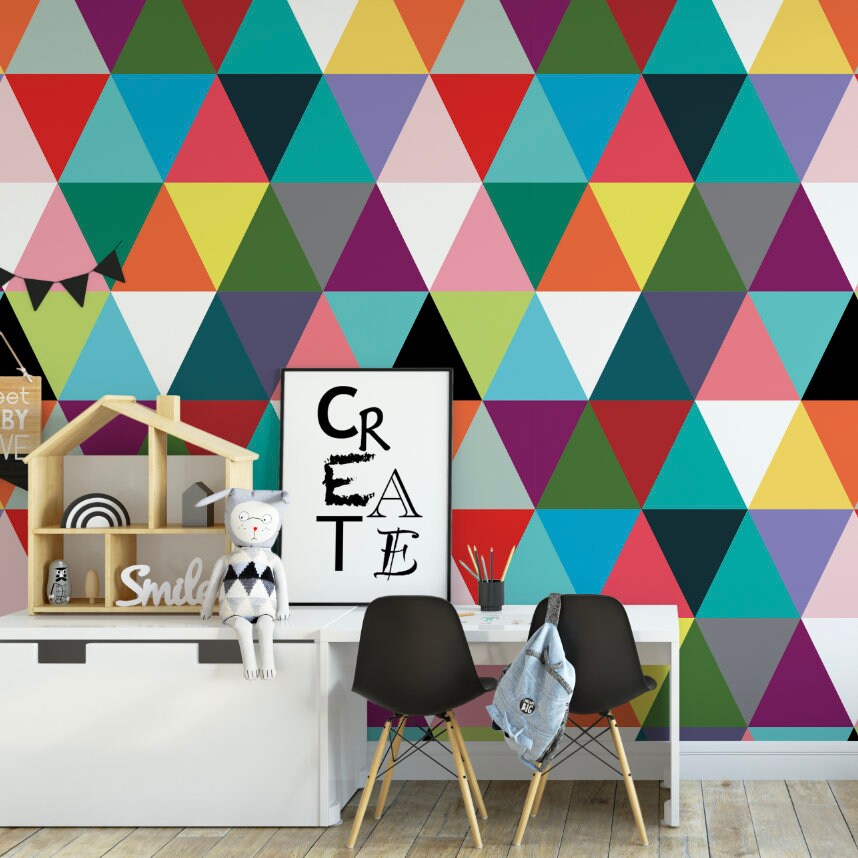 Remixed Vibrant Modern Triangles Wallpaper/ Removable Wallpaper/ Unpasted Wallpaper/ Wallpaper WW1832