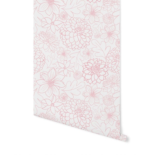 Peel and Stick Wallpaper Pink/ Pink Dahlia Wallpaper/ Removable Wallpaper/ Unpasted Wallpaper/ Pre-Pasted Wallpaper WW1701