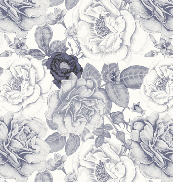 Creamy Vintage Navy Roses Wallpaper/ Removable Wallpaper/ Unpasted/ Pre-Pasted WW2334