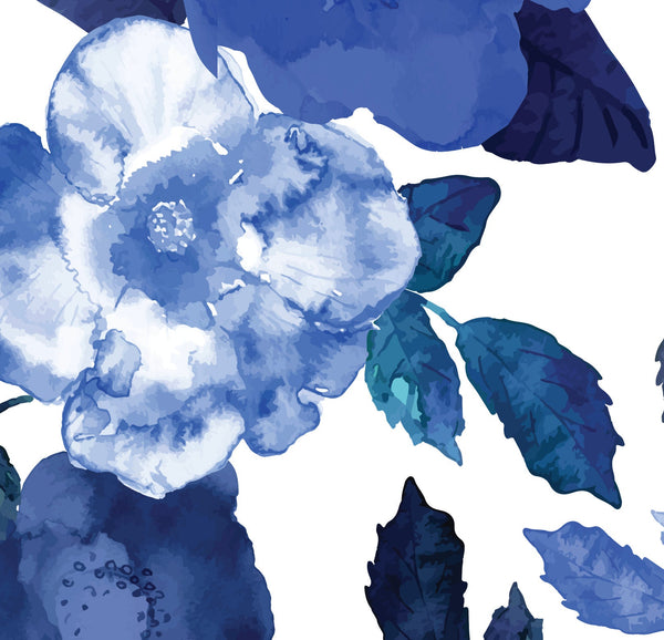 Navy and White Peel and Stick Wallpaper Floral Blue/ Blue Watercolor Floral Wallpaper/ Removable/ Unpasted/ Pre-Pasted Wallpaper WW2031