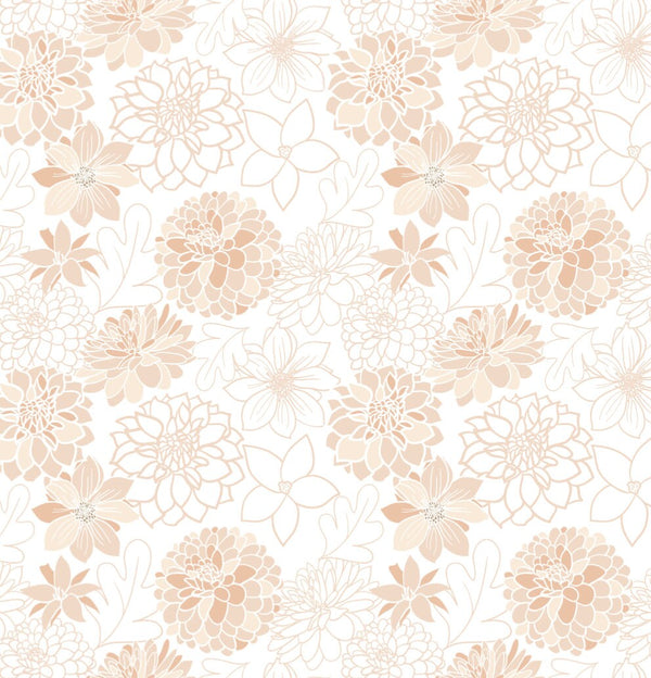 Peel and Stick Wallpaper Boho/ Boho Peach Dahlias Wallpaper/ Removable Wallpaper/ Unpasted Wallpaper/ Pre-Pasted Wallpaper WW1731