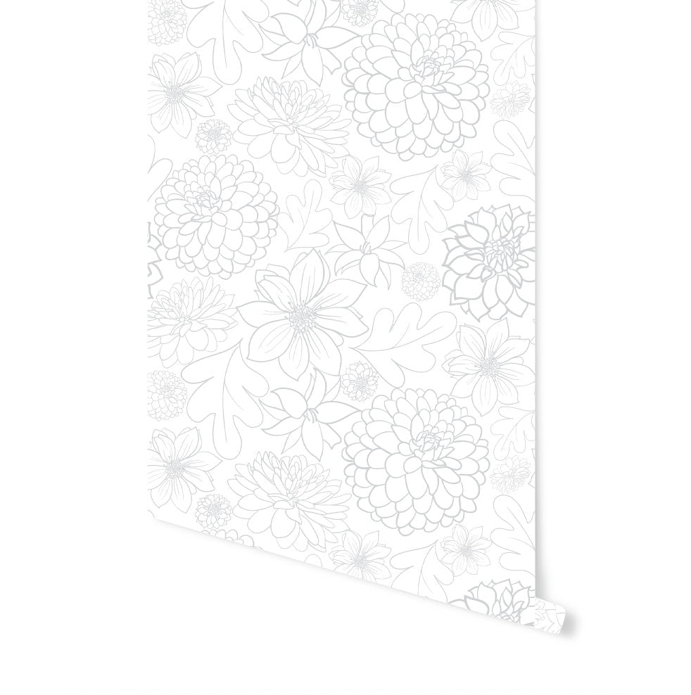 Peel and Stick Wallpaper Floral/ Big Grey Dahlia Wallpaper/ Removable Wallpaper/ Unpasted Wallpaper/ Pre-Pasted Wallpaper WW1718