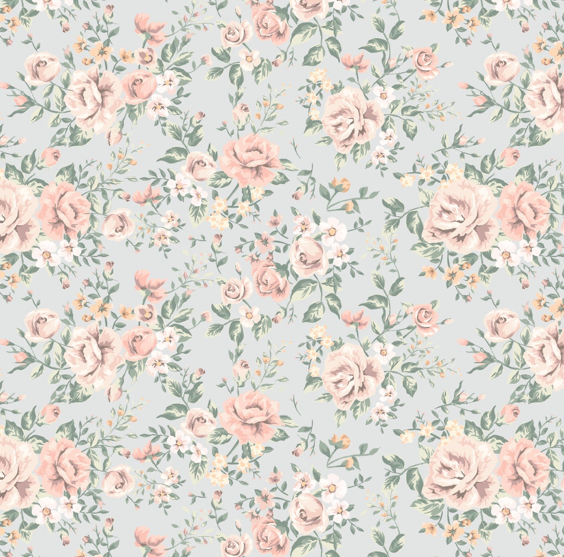 Vintage Blushing Sage Roses Wallpaper/ Removable Wallpaper/ Peel and Stick Wallpaper/ Unpasted Wallpaper/ Pre-Pasted Wallpaper WW2227