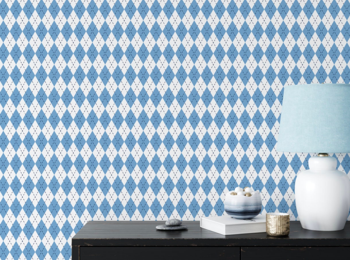 Carolina Blue Argyle Wallpaper/ Removable Wallpaper/ Peel and Stick Wallpaper/ Unpasted Wallpaper/ Pre-Pasted Wallpaper WW2305