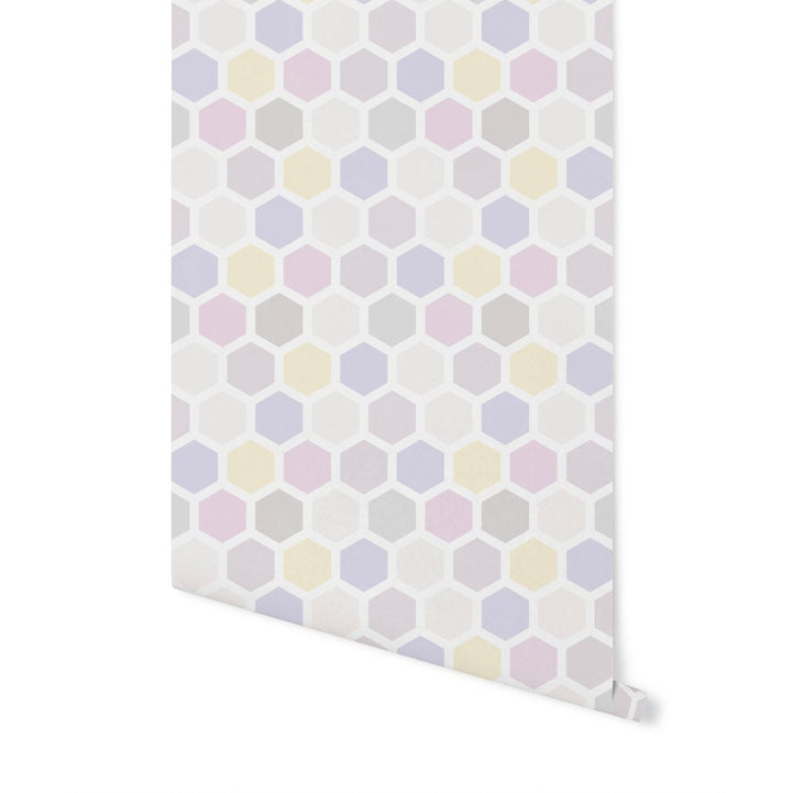 Taupe, Purple & Yellow Hexagons Wallpaper/ Nursery, Modern, Children's, Kids Removable and traditional wallpaper WW1965