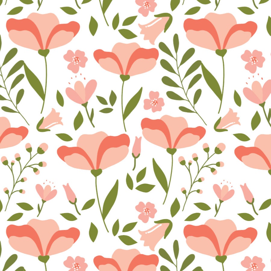 Peel and Stick Wallpaper Boho/ Peach Wildflower Wallpaper/ Removable Wallpaper/ Unpasted Wallpaper/ Pre-Pasted Wallpaper WW1817