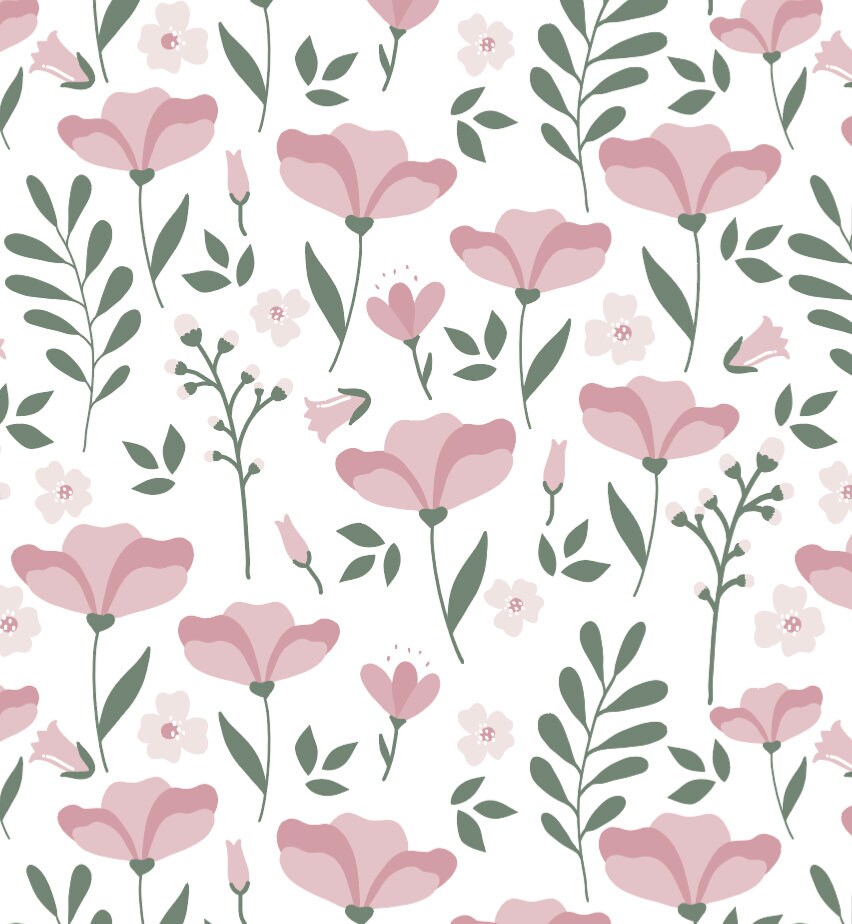 Peel and Stick Wallpaper Floral/ Dusty Rose Wildflower Floral Wallpaper/ Removable/ Unpasted/ Pre-Pasted Wallpaper WW1963