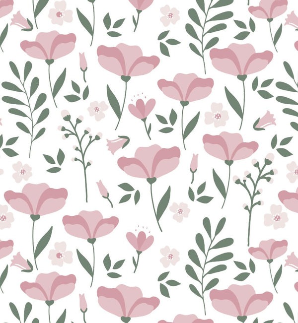 Peel and Stick Wallpaper Floral/ Dusty Rose Wildflower Floral Wallpaper/ Removable/ Unpasted/ Pre-Pasted Wallpaper WW1963